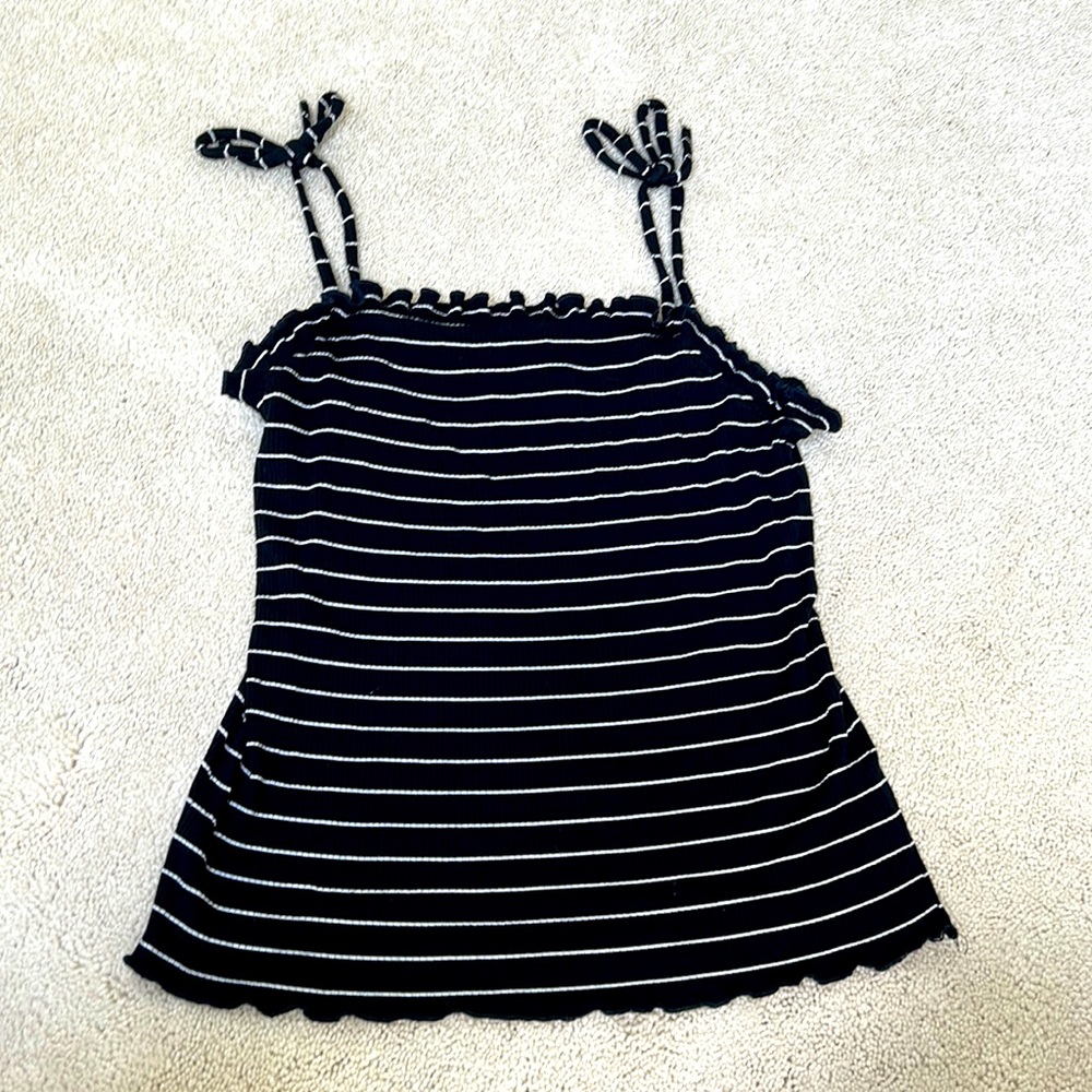 Cupcakes and Cashmere black and white striped tank top